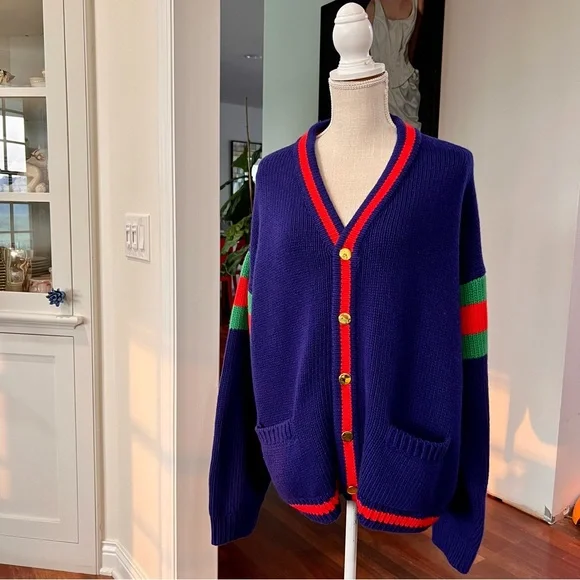 Gucci 100th Anniversary Navy Cardigan with Red and Green Accents - Picture 3 of 11